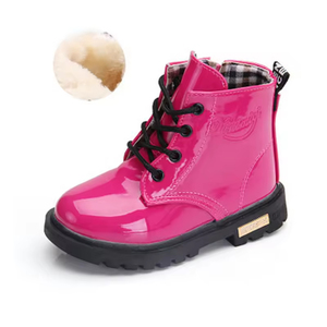 Bottes de neige pour enfants, à lacets latéraux, style princesse, en PU et caoutchouc, chaudes, hiver, semelle souple en coton - Product Image 1