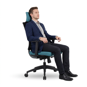 Chaise de bureau ergonomique moderne avec accoudoirs réglables, appui-tête intégré, fonction pivotante, revêtement en tissu, style exécutif - Product Image 1