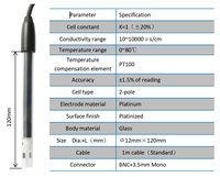 Sonde d'électrode de conductivité en platine avec constante cellulaire, plage 10-10000 S/cm, température 0-80°C pour les tests de qualité de l'eau
