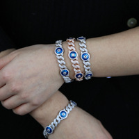 Nouveau bracelet chaîne cubaine 9 mm avec zircone cubique bleue, fournisseur en gros de bijoux chaîne cubaine incrustée de zircone