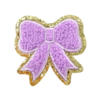 Patch personnalisé en gros avec nœud et paillettes, bordure dorée en chenille thermocollante pour merchandising de tournée de concert, veste de fan de groupe, cadeau en gros