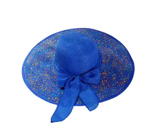 Sombreros de paja coloridos personalizados para adultos y mujeres, sombrero de Sol de ala ancha con lazo, visera de paja de gran tamaño, para viaje de playa
