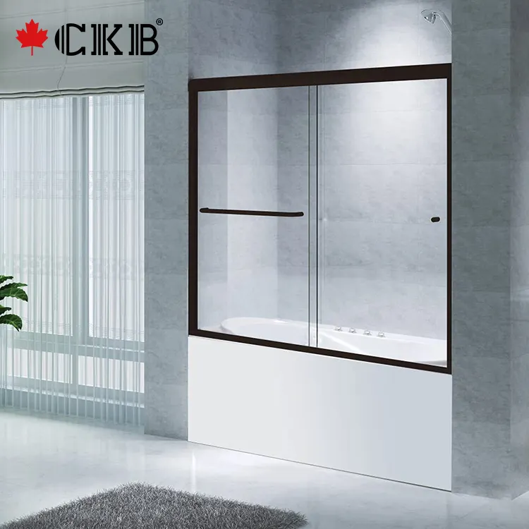 CKB OEM ODM Bathroom Brushed Nickel Matt Black Chrome Tempered Glass Sliding Framed Bathtub Door