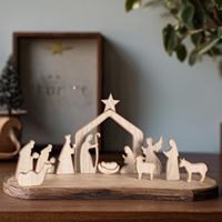 Ensemble de Scènes de Noël, Mini Figurines en Bois, Décoration Intérieure, Cheminée, Étagère, Décoration de Vacances