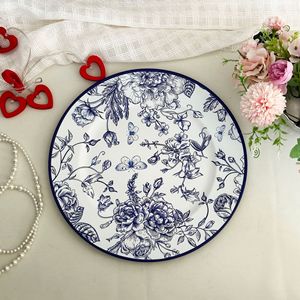 Assiettes en plastique de conception de <span class=keywords><strong>porcelaine</strong></span> bleue et <span class=keywords><strong>blanche</strong></span> pour la décoration de table de dîner de mariage - Product Image 4