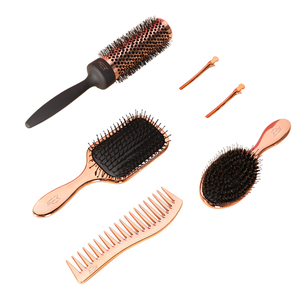 Set de Cepillo y Peine 5 en 1 de Cerámica para Desenredar el Cabello en Oro Rosa con Cepillo de Paleta de Cerdas de Jabalí y Cepillo Colorido para Extensiones, Compacto para Uso en Salón - Product Image 2