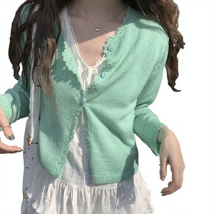Frühlings-Neuheit: Mintgrüner Strick-<span class=keywords><strong>Cardigan</strong></span> im Koreanischen Stil, Mädchenhaft Süß und Sanft, Vielseitig Kombinierbar, Dünner Polyester-Acryl-Pullover - Product Image 1