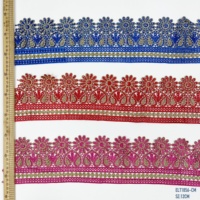 Bordure en dentelle à strass dorée métallique, garniture en dentelle brodée avec strass thermocollants, bandes de guipure