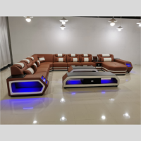 Fourniture d'usine LED en forme de U Canapé sectionnel Ensemble Classique Moderne Grand Salon Meubles de massage Vente en gros Remise Velours Bois