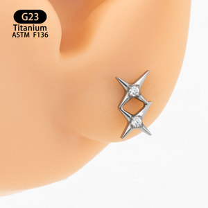Pendientes <span class=keywords><strong>de</strong></span> <span class=keywords><strong>Titanio</strong></span> F136 ASTM con Zirconia Cúbica, Diseño Vintage <span class=keywords><strong>de</strong></span> Doble Estrella <span class=keywords><strong>de</strong></span> Cuatro Puntas <span class=keywords><strong>para</strong></span> Piercing Corporal, Regalo - Product Image 3