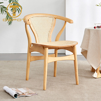 Chaise de salle à manger en bois massif de haute qualité, chaise de salle à manger nordique en bois massif avec dossier en rotin tressé
