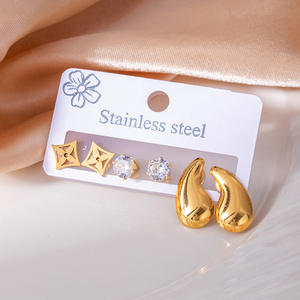 ชุดเครื่องประดับแฟชั่น<span class=keywords><strong>3</strong></span>คู่เป็นของขวัญสำหรับผู้หญิงติดโบว์ดอกไม้316L หยดน้ำทำจากสเตนเลสสตีล - Product Image 3