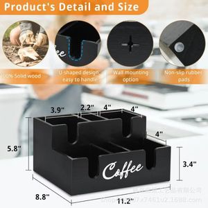 Caja de almacenamiento para cápsulas de café, organizador de escritorio de madera y bambú, soporte para tazas de café de gran capacidad para oficina, tienda de té - Product Image 4