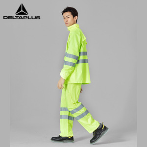 Hi-Vis PVC Polyester Regenanzug <span class=keywords><strong>EN343</strong></span> Versiegelte Nähte Feste Kapuze Elastischer Bund Verstellbare Hosenbeine Mit Reflektorstreifen - Product Image 3