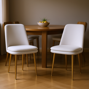 Chaise de salle à manger sans accoudoirs de style mid-century moderne, revêtement en tissu beige, pieds en métal, pour une utilisation en cuisine - Product Image 2