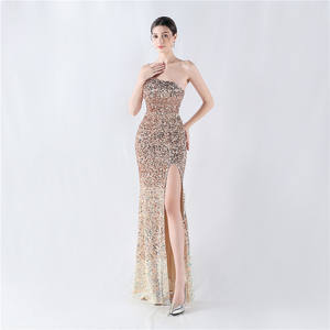 33016 # Gradiente Veludo Sole Bead Único Ombro Nail Strap Vestido De Noite De Alta Densidade - Product Image 4