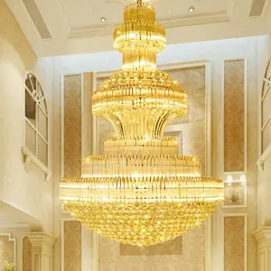ثريا مضيئة فاخرة ذهبية ليد حديثة للفنادق ثريا كبيرة k9 كريستالية مضيئة لإضاءة الفنادق