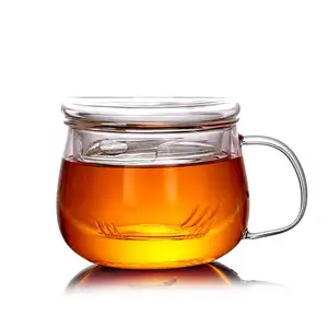 12oz Heat Resistance Microwave Safe Lead-free Borosilicate Glass Teacup Loose Leaf Tea Cup Mug for One