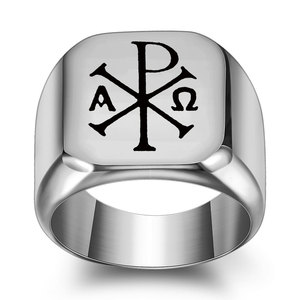 Bague carrée en acier inoxydable pour homme, 18 mm, logo croix bleue gravé au laser, bijou cadeau - Product Image 2