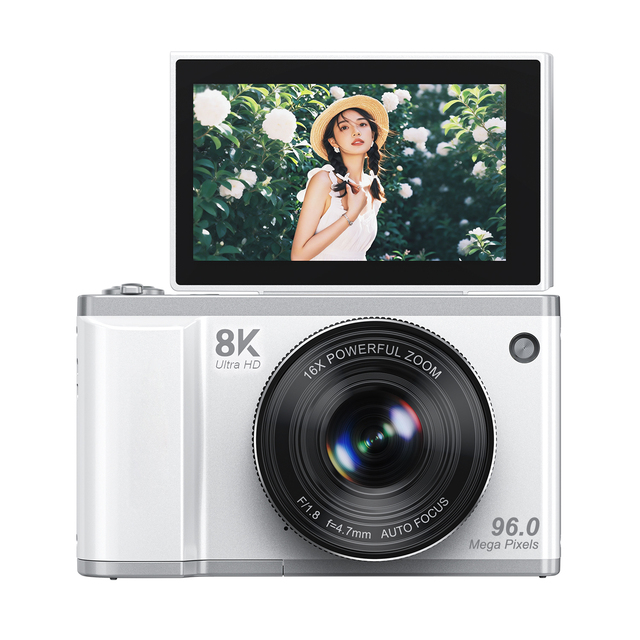 8K Flip Display Mirrorless Vlog Camera 60 Filters 5-level Beauty LED Flash 1050mAh WiFi 96MP Image Resolution 16X Zoom