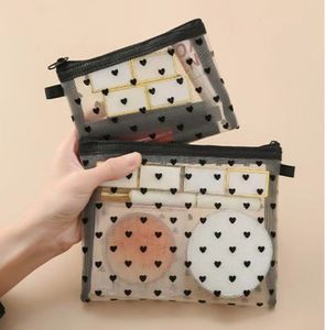 Bolsas de cosméticos de malla con forma de corazón para mujer, Mini bolsas de malla con cremallera, bolsas organizadoras portátiles, bolsos de maquillaje, accesorios de viaje - Product Image 3