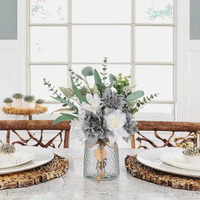 Échantillon Gratuit Fleurs Artificielles Bleu Gris Blanc Dahlia Bouquet Mixte 47cm 11 Pièces Eucalyptus Lavande Décoration Moderne Réutilisable