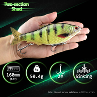 Leurre Articulé Segmenté Slide Shad Bait 2, Leurre Dur 3D Peint à la Main Réaliste pour Poissons Prédateurs d'Eau Douce et d'Eau Salée