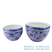 RZSU02-B Pot Bunga Keramik Besar Gaya Cina Baru, Porselen Berlapis Cyanotype Berkualitas Tinggi untuk Taman & Rumah