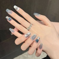 Douceur française 10 pièces presse sur les ongles clair bleu oeil de chat presse sur les ongles personnalisable fait à la main presse sur les ongles