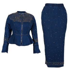 Conjunto de Vestido de <span class=keywords><strong>Fiesta</strong></span> de Dos Piezas de Mezclilla con Pedrería y Cuentas <span class=keywords><strong>para</strong></span> <span class=keywords><strong>Mujer</strong></span>, Modelo J1100, Elegante y Sofisticado, Vestido Formal de Dos Piezas <span class=keywords><strong>para</strong></span> <span class=keywords><strong>Fiesta</strong></span> - Product Image 4
