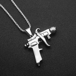 Collier en acier inoxydable plaqué or, pendentif en forme de pistolet, style punk, bijoux pour hommes, électroplaqué, avec chaîne de 60 cm, ALN26032091 - Product Image 2