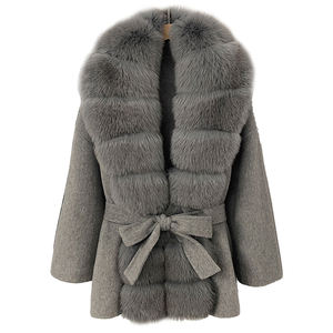 Abrigo de Primavera Elegante e Informal para Mujer, de Punto Suave, de Poliéster de Doble Cara, con Cuello de Piel de Zorro Genuina Teñida, Cuello y Puños Desmontables - Product Image 5