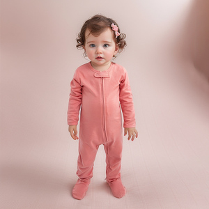Baju Bayi Organik Katun Bersertifikat GOTS 100% untuk Bayi Baru Lahir, Romper Polos dengan Ritsleting, Pakaian Bayi - Product Image 2