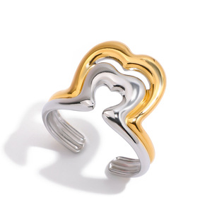 Heart Shaped <b>Open</b> <b>Ring</b> Gold Silver Color Block Unisex Fashion Jewelry Gift - Product Image 1
