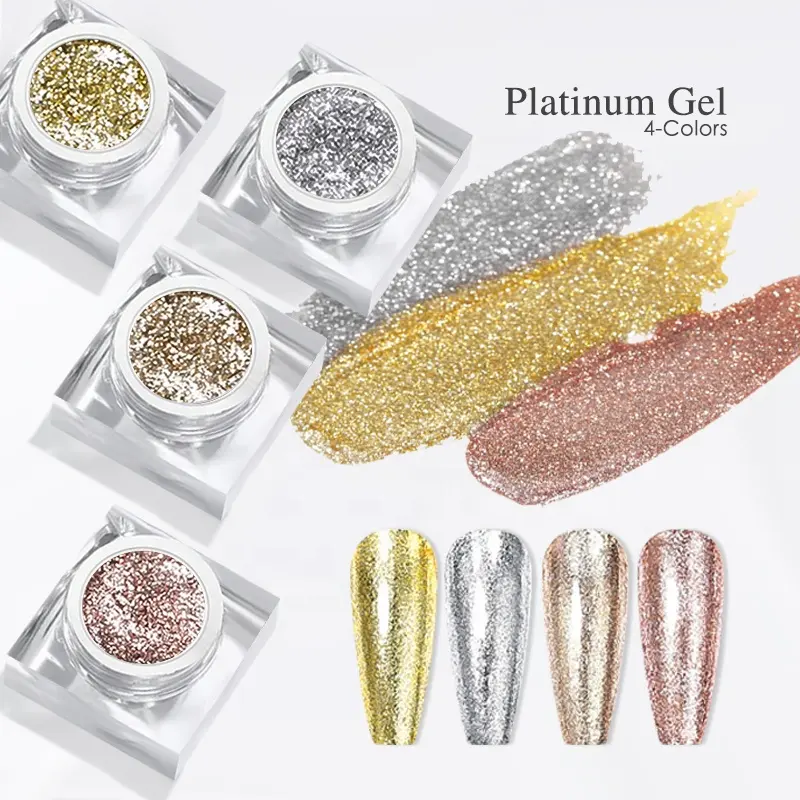 Auroras Effect Diamond Nail Gel Platinum Silver Gel Nail Polish Multicolor Flashing Glitter Nail Polish Platinum Gel