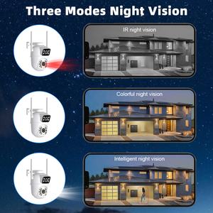 Беспроводная уличная камера видеонаблюдения с двумя объективами, функцией распознавания лиц и обнаружения движения, для домашнего мониторинга. - Product Image 6