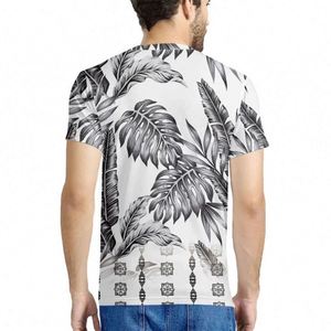 Camiseta de hojas tropicales polinesias con logotipo, camiseta con patrón personalizado para 2024, camisetas informales ajustadas de verano con estampado de manga corta - Product Image 4