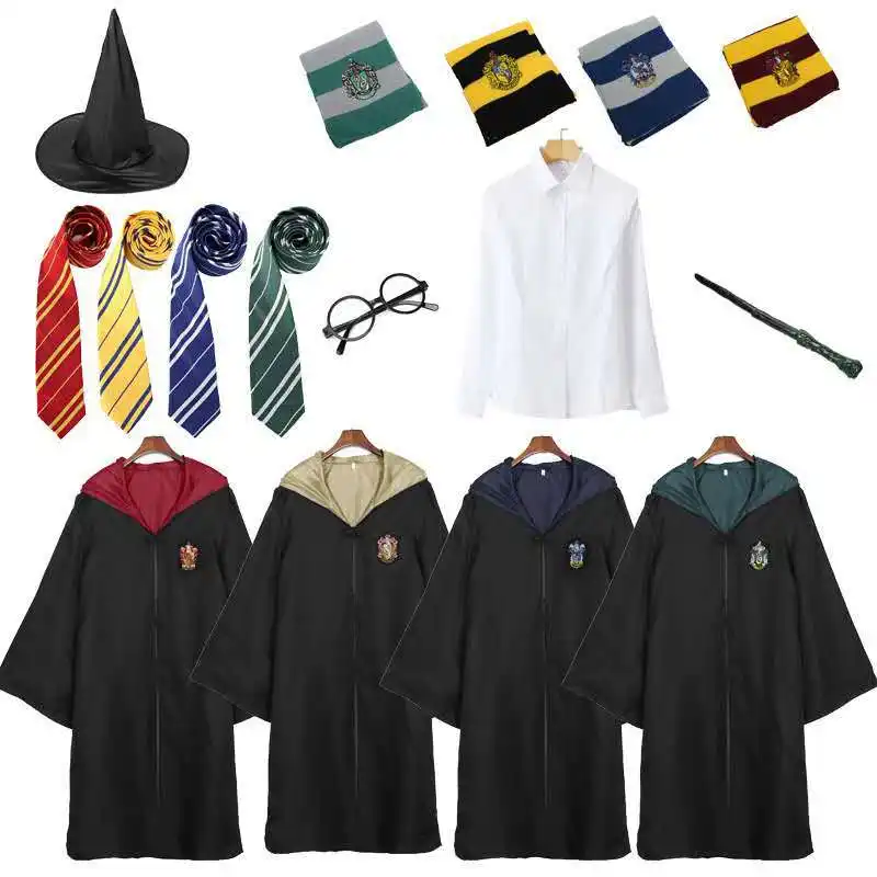 Unisex Wizard Thế Giới đồng phục trường học dài tay áo cosplay trang phục cho trẻ em và người lớn Magic Wand Robe cho Halloween học sinh cape