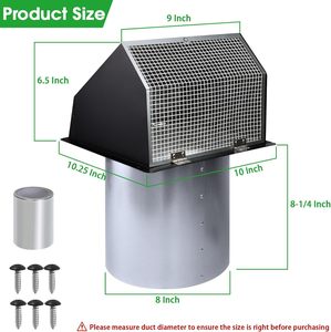 Capot de ventilation mural en acier galvanisé avec grille et amortisseur <span class=keywords><strong>pour</strong></span> sèche-linge, <span class=keywords><strong>hotte</strong></span> de cuisine, conduit de CVC 4, 6, 8 pouces - Product Image 1