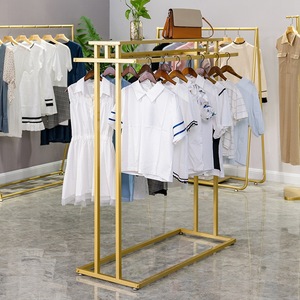 Espositore da Terra a Isola in Metallo Multifunzionale per <span class=keywords><strong>Abbigliamento</strong></span>, Appendiabiti a Doppia Fila Lucidato per <span class=keywords><strong>Negozi</strong></span> di <span class=keywords><strong>Abbigliamento</strong></span> Bambino e <span class=keywords><strong>Donna</strong></span> - Product Image 1