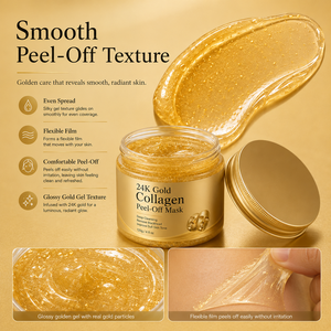 Masque facial peel-off au collagène or <span class=keywords><strong>24K</strong></span> avec logo personnalisé 120g, masque gel doré pour le visage, nettoyage des pores, contrôle du sébum, soin lissant et éclatant - Product Image 4