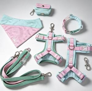 Pink and Mint Dog <b>Harness</b> Leash Set with Bandana Collar Poop Bag Holder Adjustable No Pull Vest for Small Dogs - Product Image 1