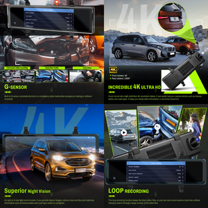 Видеорегистратор Podofo с двумя камерами, 11,26 дюйма, 4K и 1080P, автомобильный монитор DVR, ночное видение, Wi-Fi, задняя камера + датчик гравитации, ADAS, BSD и LCA - Product Image 2