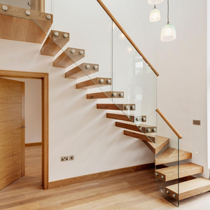 Conception préfabriquée en usine Intérieur Mono Stringer Escalier Appartement Escalier Bande <span class=keywords><strong>de</strong></span> roulement Riser Bois Massif U L Forme Escalier - Product Image 3