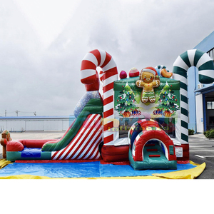 Vente en gros de châteaux gonflables commerciaux pour enfants, château gonflable de Noël avec toboggan aquatique - Product Image 2