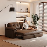 Canapé-lit moderne pliable 2-en-1 pour appartement, salon, avec rangement extensible en cuir véritable, double taille, extensible