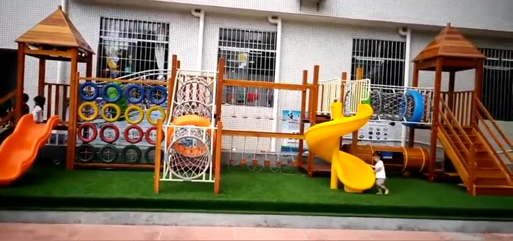 Small Size Kids Wooden Outdoor Playground Multifunction Outdoor Amusement Park Wooden Equipment For Children