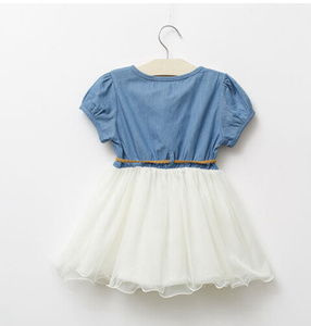 Ropa Infantil de Verano al por Mayor, Vestido de Encaje de Manga Corta Estilo Vintage para Niñas de 3 a 7 Años, de Mezclilla, de China - Product Image 3