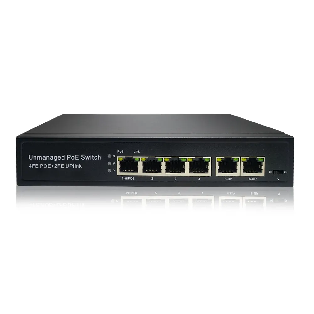 Werkseitiger 4-Port 100-Mbit/s-Ethernet-Netzwerk-Switch mit 2 100-Mbit/s-Uplink für CCTV-Kameras