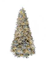 Sapin de Noël artificiel pré-éclairé effet neige, avec baies rouges et lumières chaudes pour la décoration de la maison en fêtes